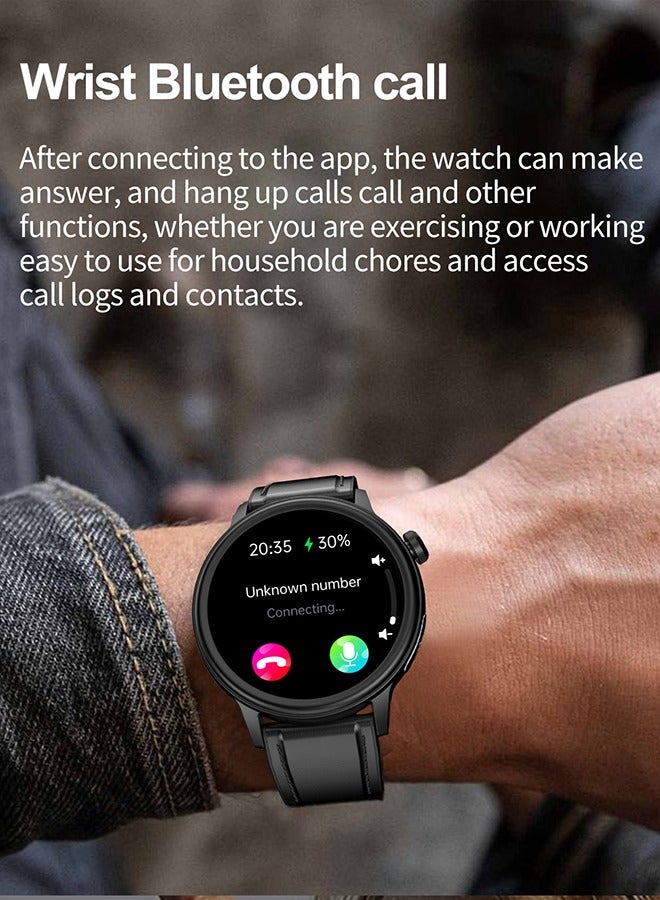 RollsTimi  1.39" HD Round Smart Watches for Men Women, Outdoor Smartwatch for Android iOS, 100+ Sports, IP68 Waterproof, 340mAh, Black Leather Strap - Image 4