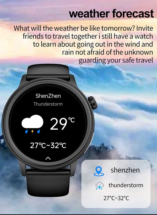 RollsTimi  1.39" HD Round Smart Watches for Men Women, Outdoor Smartwatch for Android iOS, 100+ Sports, IP68 Waterproof, 340mAh, Black Leather Strap - Image 5