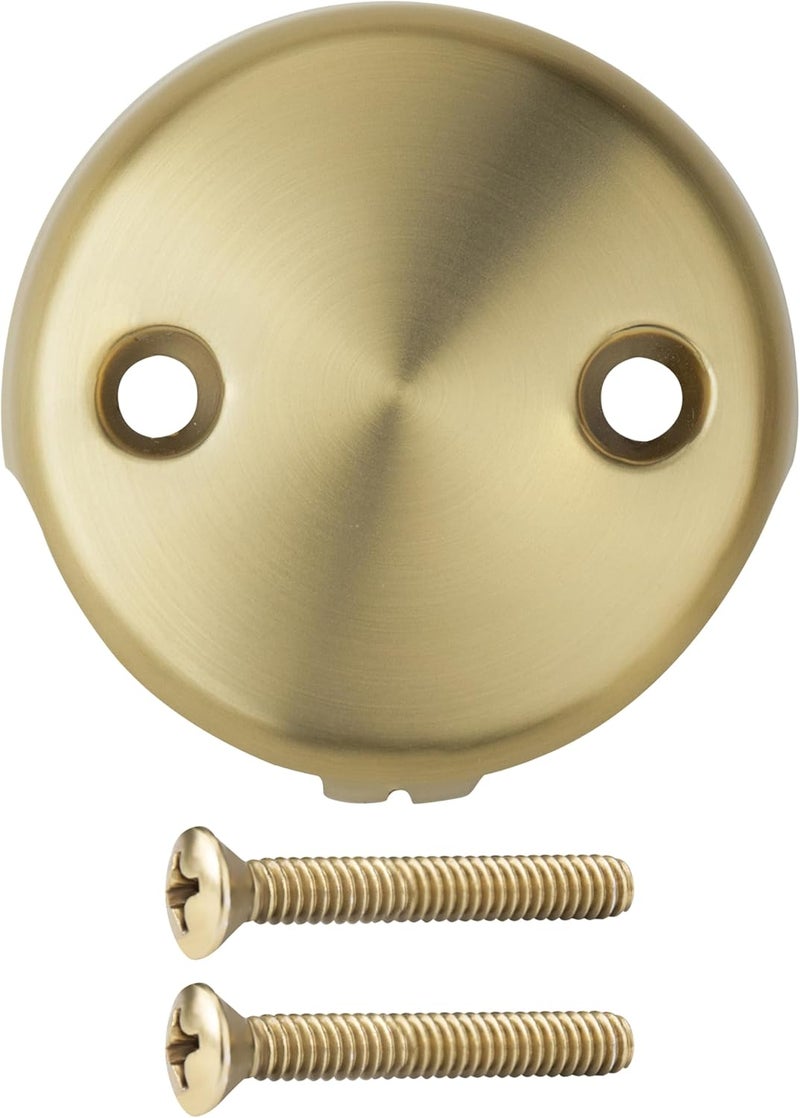 UNI-DRAIN Universal Bathtub Overflow Drain Face Plate 2 Hole Tub Overflow Drain Plate Matching Screws(Brushed Brass) - Image 1