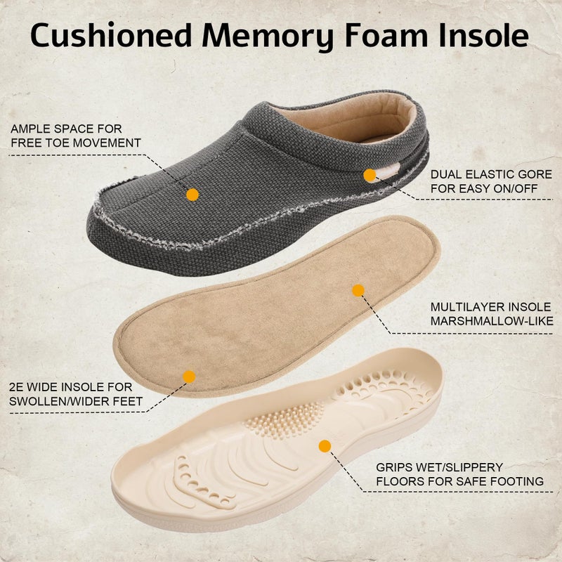 Zigzagger Mens Canvas Slip on House Slippers Indoor Outdoor(Grey 11-12) - Image 4