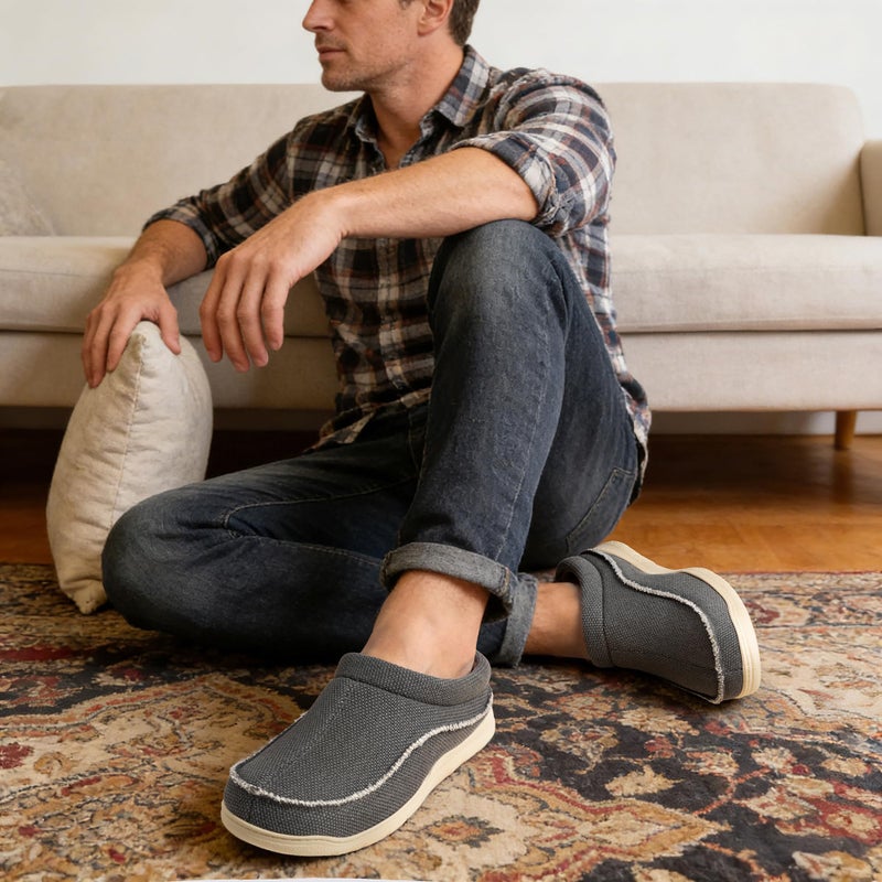 Zigzagger Mens Canvas Slip on House Slippers Indoor Outdoor(Grey 11-12) - Image 3