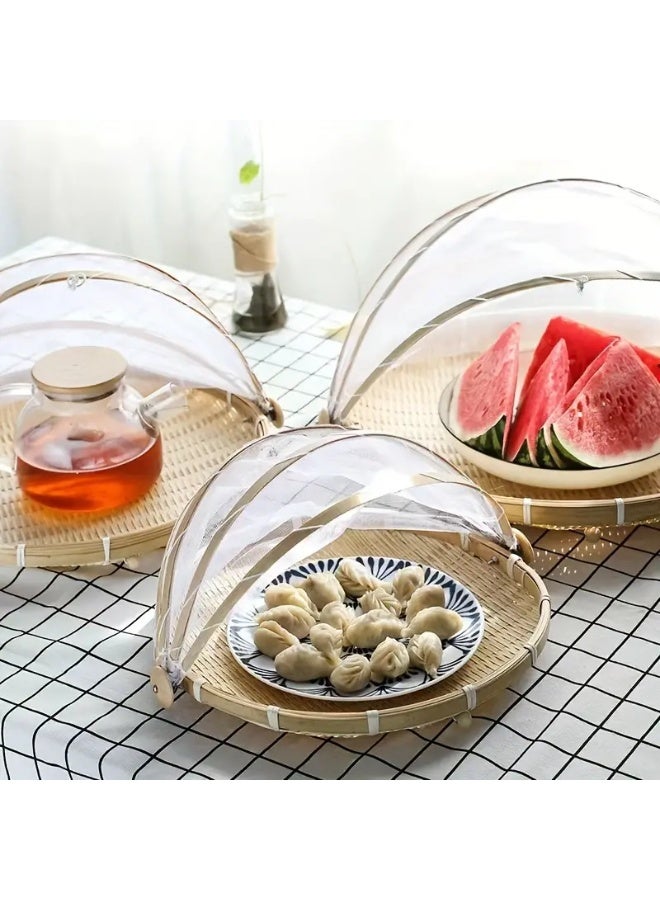 Handcrafted Bamboo Food Tent Basket With Insect-Proof Mesh Cover - Portable & Durable Serving Tray For Outdoor Picnics, Fruit Storage - Natural Handwoven Design, Easy To Carry, For Kitchen Storage And Drying, Suitable For Home And Restaurant Use - Image 2