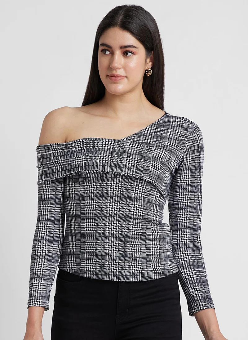 globus Globus Women Checked One Shoulder Regular Top