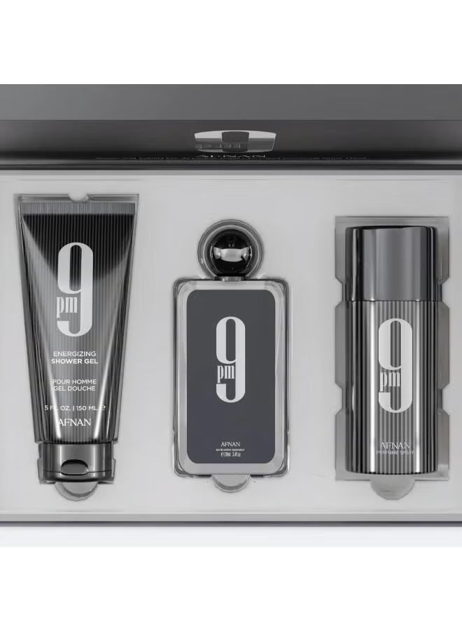 Afnan Gift Set 9 Pm Eau De Parfum 100 Ml + Deodorant 150 Ml + Shower Gel 150 Ml, Perfume Gift Set For Men - Image 3