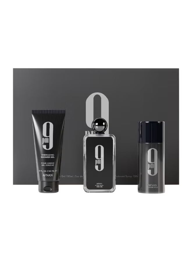 Afnan Gift Set 9 Pm Eau De Parfum 100 Ml + Deodorant 150 Ml + Shower Gel 150 Ml, Perfume Gift Set For Men - Image 1