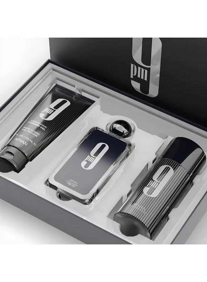 Afnan Gift Set 9 Pm Eau De Parfum 100 Ml + Deodorant 150 Ml + Shower Gel 150 Ml, Perfume Gift Set For Men - Image 2