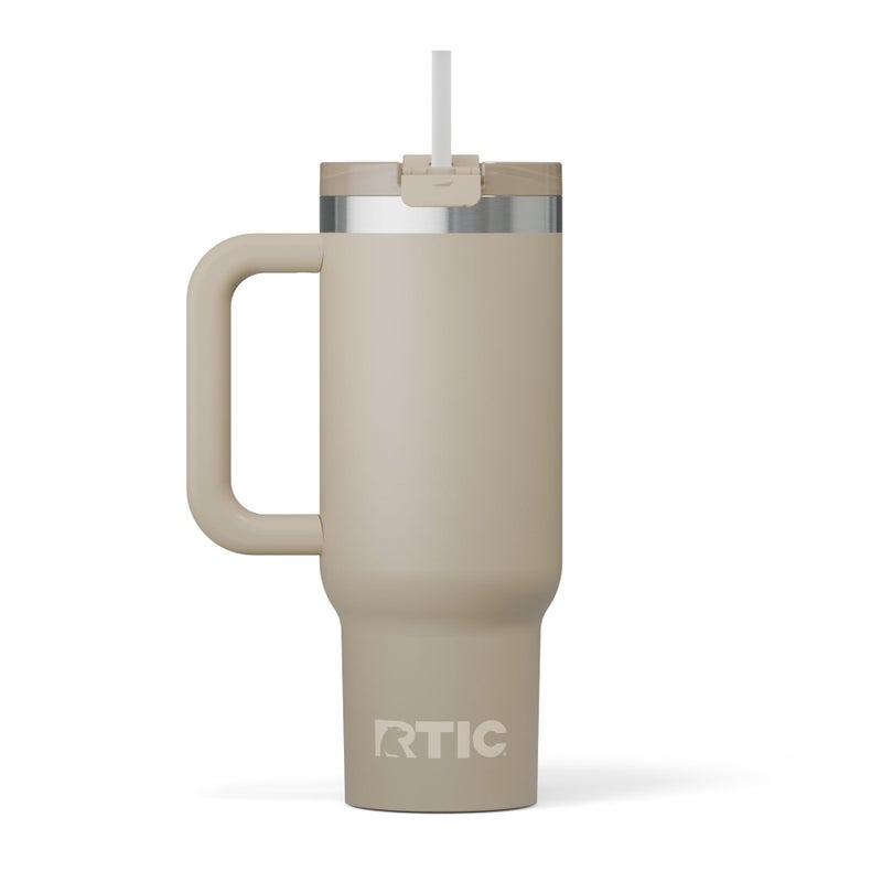 كوب السفر RTIC سعة 30 أونصة مزدوج الجدران مزود بطبقة خزفية معزولة من الفولاذ المقاوم للصدأ محمول مع غطاء ومقبض وشفاطة للشاطئ