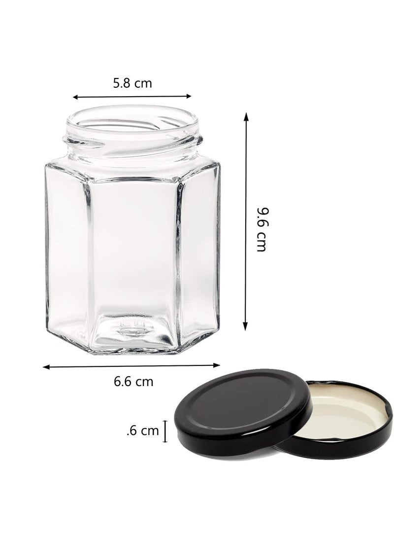 Sweet seven جرار زجاجية تخزين سداسية مع أغطية - مجموعة من 6 | حاويات زجاجية عالية الجودة للتوابل، المربى، الحلويات | 280 مل لكل منها - Image 4