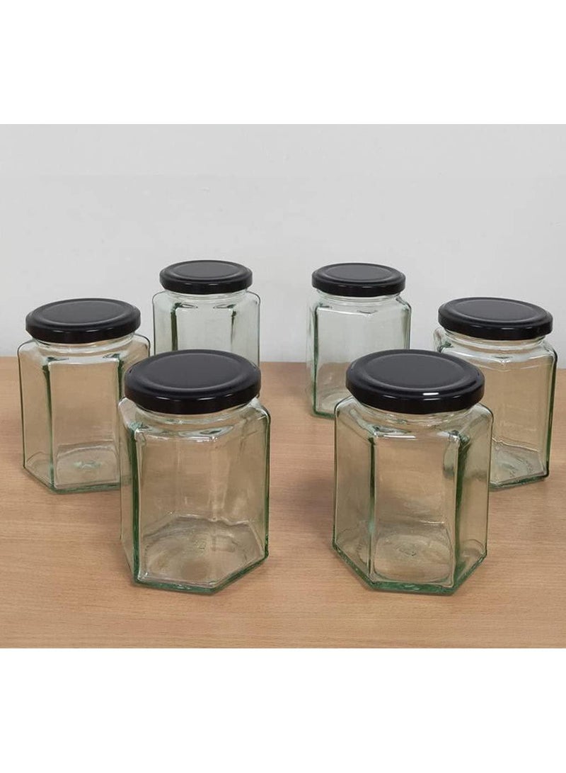 Sweet seven جرار زجاجية تخزين سداسية مع أغطية - مجموعة من 6 | حاويات زجاجية عالية الجودة للتوابل، المربى، الحلويات | 280 مل لكل منها - Image 2