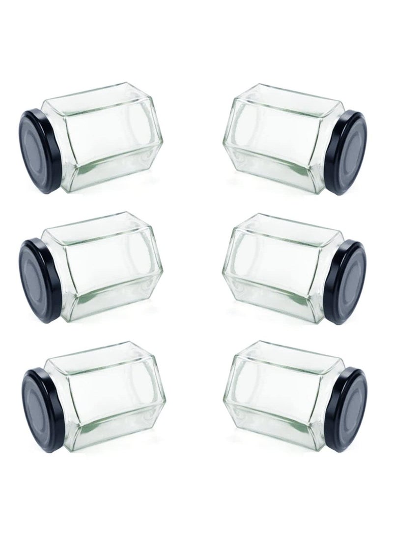 Sweet seven جرار زجاجية تخزين سداسية مع أغطية - مجموعة من 6 | حاويات زجاجية عالية الجودة للتوابل، المربى، الحلويات | 280 مل لكل منها - Image 5