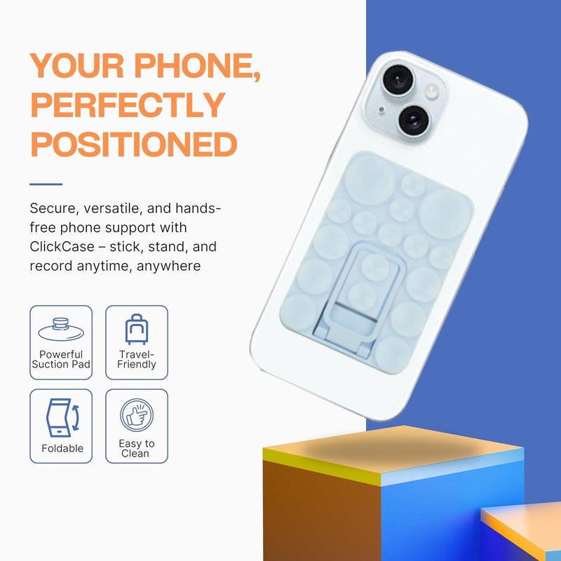 ClickCase قبضة هاتف سيليكون لاصقة 2 في 1 مع كوب شفط أكبر محدث وحامل للهواتف المحمولة، خيارات تثبيت متعددة للصور الذاتية، الفيديوهات وتسجيل الفيديو (أزرق باهت) - Image 3