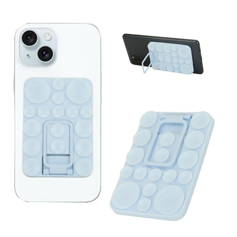 ClickCase قبضة هاتف سيليكون لاصقة 2 في 1 مع كوب شفط أكبر محدث وحامل للهواتف المحمولة، خيارات تثبيت متعددة للصور الذاتية، الفيديوهات وتسجيل الفيديو (أزرق باهت) - Image 1