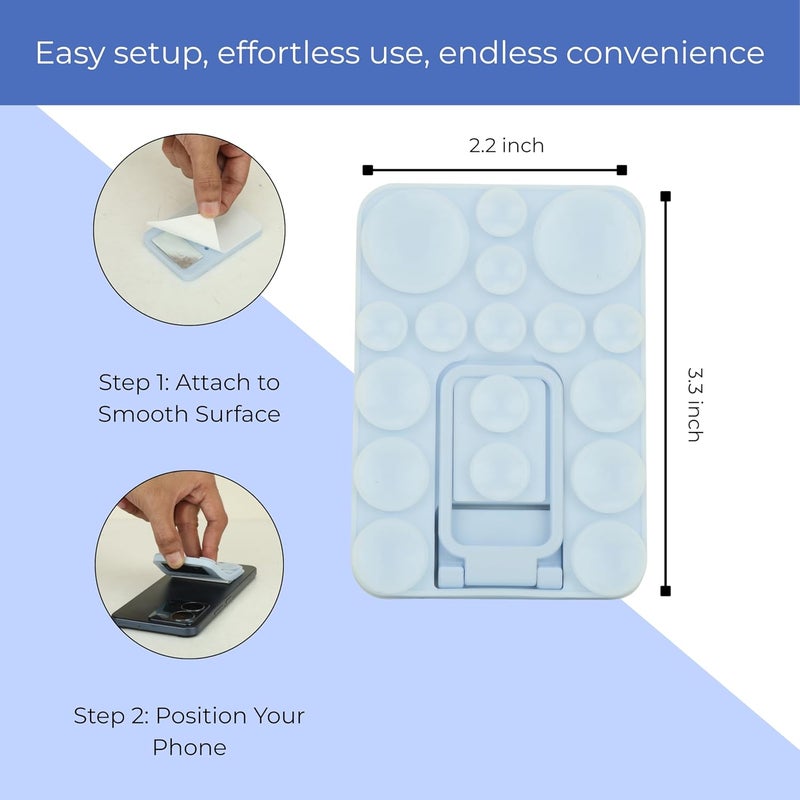 ClickCase قبضة هاتف سيليكون لاصقة 2 في 1 مع كوب شفط أكبر محدث وحامل للهواتف المحمولة، خيارات تثبيت متعددة للصور الذاتية، الفيديوهات وتسجيل الفيديو (أزرق باهت) - Image 4