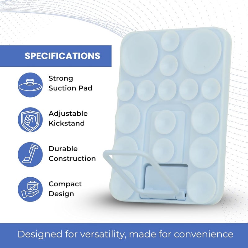 ClickCase قبضة هاتف سيليكون لاصقة 2 في 1 مع كوب شفط أكبر محدث وحامل للهواتف المحمولة، خيارات تثبيت متعددة للصور الذاتية، الفيديوهات وتسجيل الفيديو (أزرق باهت) - Image 2