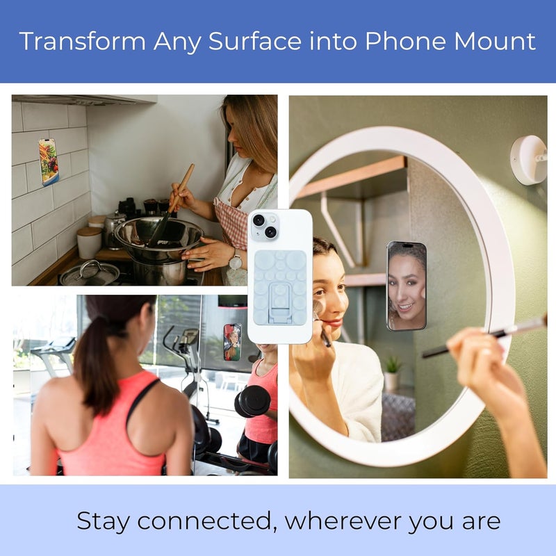 ClickCase قبضة هاتف سيليكون لاصقة 2 في 1 مع كوب شفط أكبر محدث وحامل للهواتف المحمولة، خيارات تثبيت متعددة للصور الذاتية، الفيديوهات وتسجيل الفيديو (أزرق باهت) - Image 5