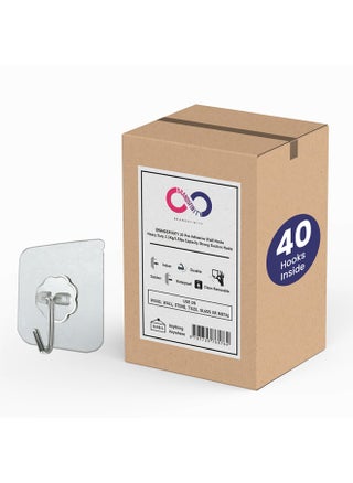 Pack of 40 Self Adhesive Clear Wall Hooks - No Drill Transparent Hooks Perfect For Hanging Towels, Clothes, Calender, Clock, Keys Holds Upto 2.5kg - pzsku/ZFB480CB992A4000DBD00Z/45/_/1713431854/46ed7800-c767-4f7b-a94d-7dff9ed7555d