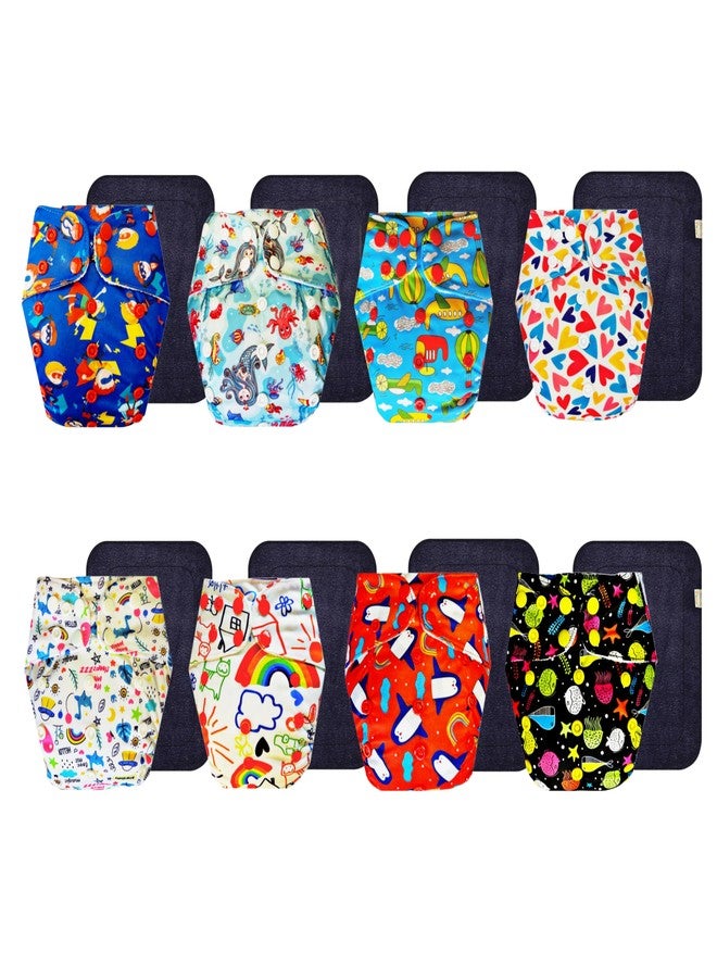 Dumbledo Premium Cloth Diaper with Black Insert (Pack of 8) | Snug Fit | Reusable & Washable | Adjustable Snaps | Worry-Free Diapering | 3 Months - 3 Years | Unisex Baby - Image 1