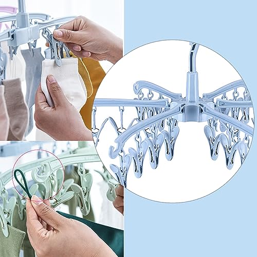 BONYCUST Foldable Drying Rack with 24 Clips for Drying Socks Lingerie Baby Clothes Drying Towels Rotatable Sock Drying Rack - Image 3