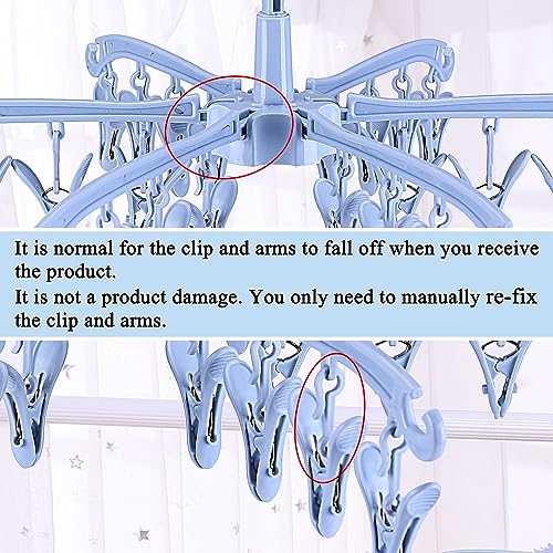 BONYCUST Foldable Drying Rack with 24 Clips for Drying Socks Lingerie Baby Clothes Drying Towels Rotatable Sock Drying Rack - Image 4