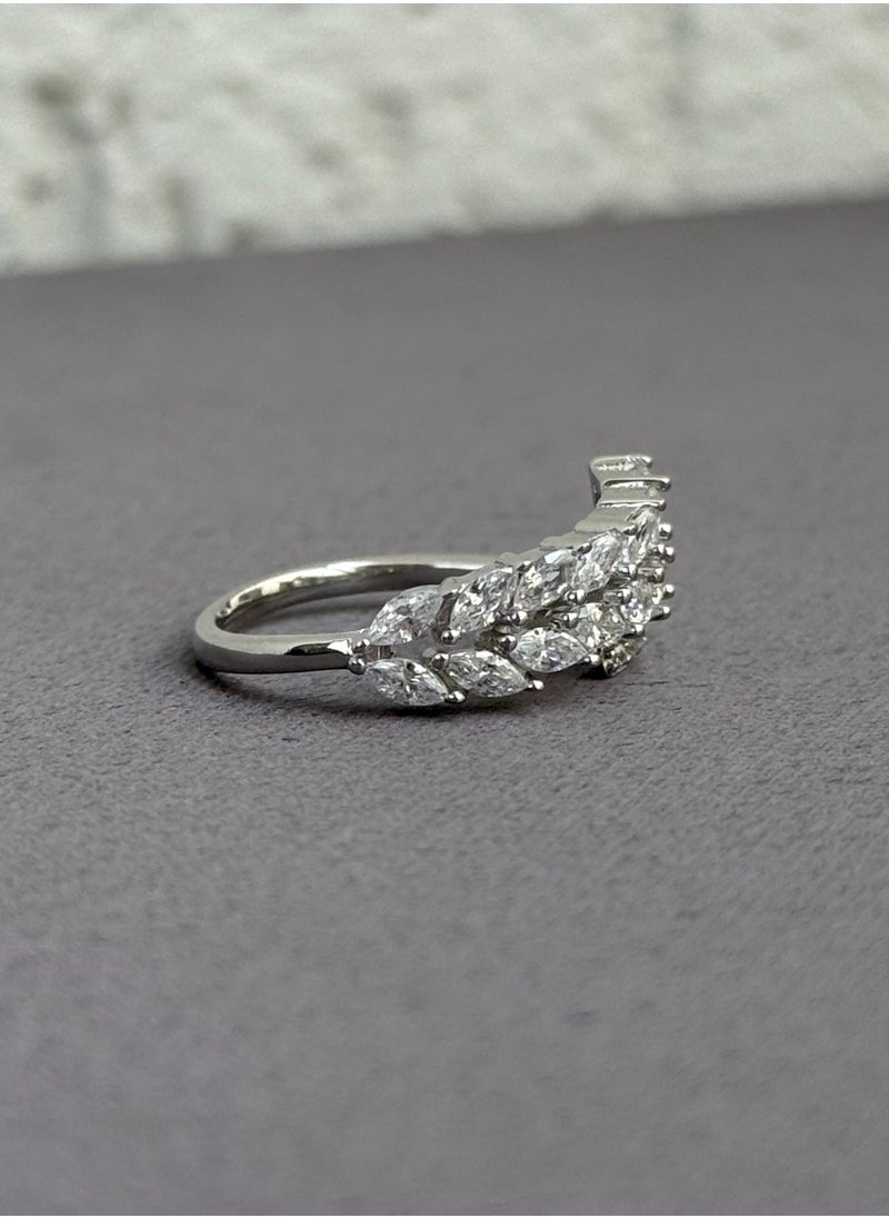 Al Kasr Jewelry - Wrap Leaf Ring - Adjustable - Sterling Silver 925 with Zircon Stones - Plated Rhodium White Gold 18K - Image 1
