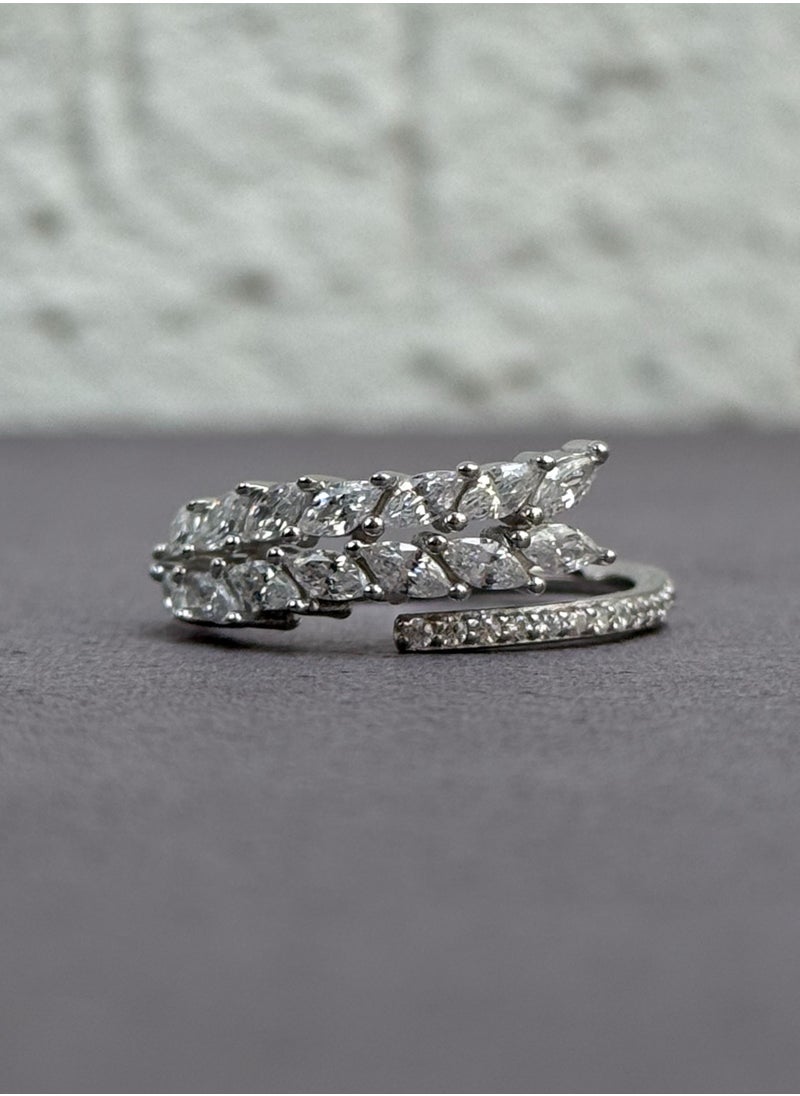 Al Kasr Jewelry - Wrap Leaf Ring - Adjustable - Sterling Silver 925 with Zircon Stones - Plated Rhodium White Gold 18K - Image 1