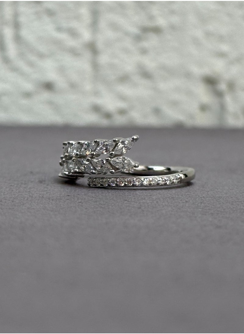 Al Kasr Jewelry - Wrap Leaf Ring - Adjustable - Sterling Silver 925 with Zircon Stones - Plated Rhodium White Gold 18K - Image 1