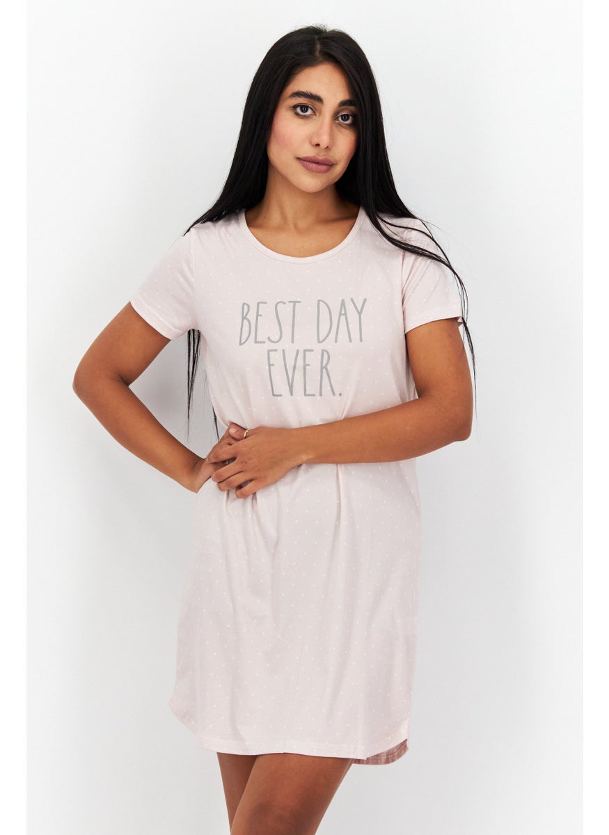 Rae Dunn Women Polkadots Short Sleeves Sleepwear Dress, Dusty Pink  - Image 1