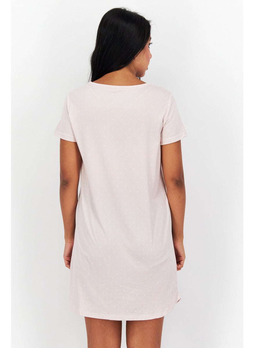 Rae Dunn Women Polkadots Short Sleeves Sleepwear Dress, Dusty Pink  - Image 2