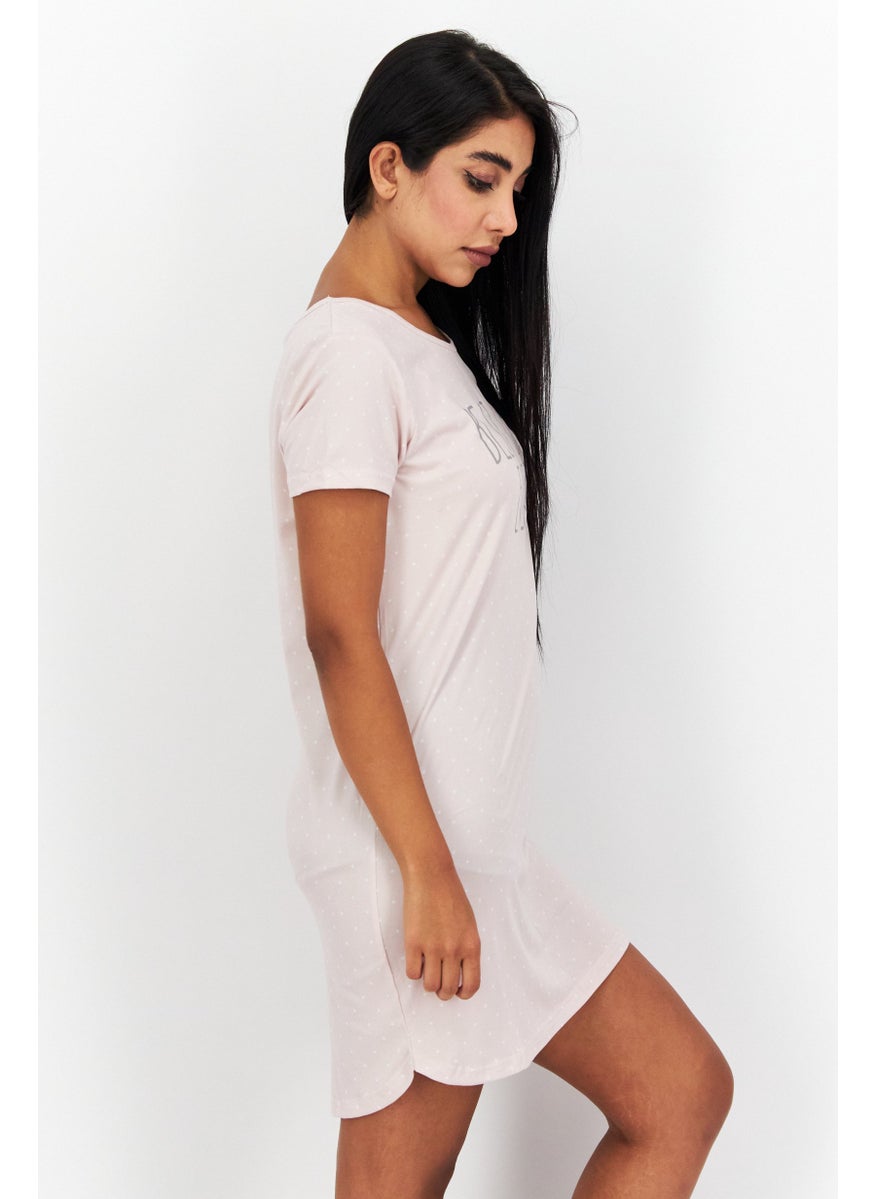 Rae Dunn Women Polkadots Short Sleeves Sleepwear Dress, Dusty Pink  - Image 3