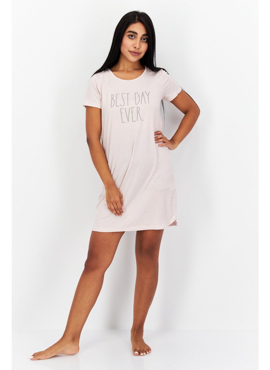 Rae Dunn Women Polkadots Short Sleeves Sleepwear Dress, Dusty Pink  - Image 4