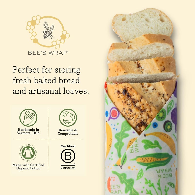 Bee's Wrap Beeswax Wraps for Food - Bread Wrap - Made in USA Reusable Bread Storage Bags - Organic & Eco-Friendly Alternative to Aluminum Foil, Sourdough Bags & Plastic Wrap, Garden Party - Image 3