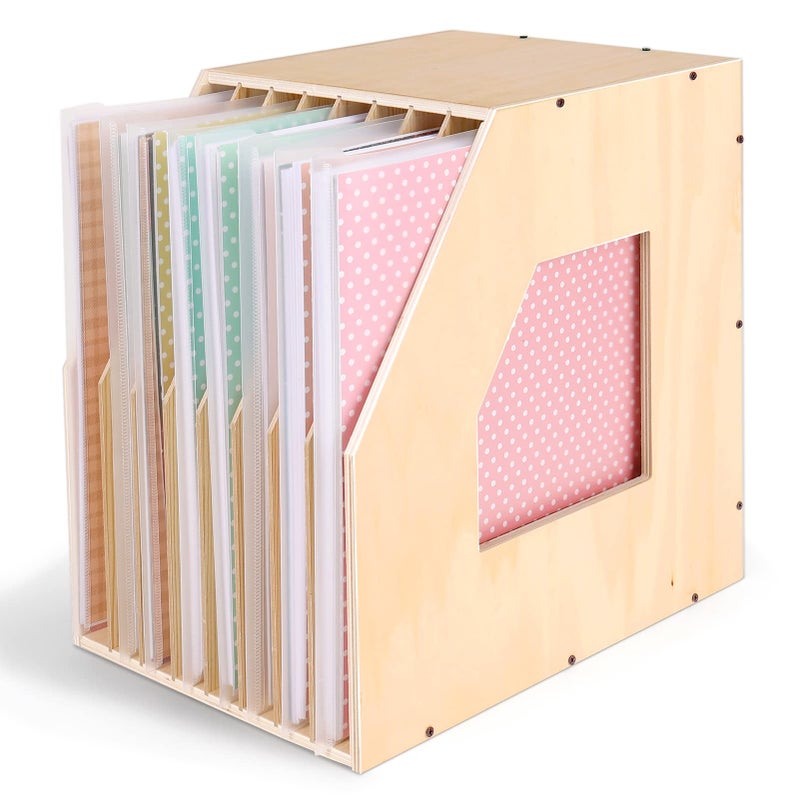 Caydo 12x12 Paper Storage Organizer, Slope Design Scrapbooking Storage Shelf For Holding 12 x 12 Inch Scrapbooking, 8 Slot Stable Scrapbook Paper Rack For Portfolio, Heat Transfer - Image 1