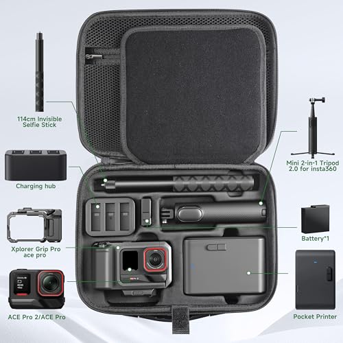 STARTRC VCR Carry Case for Insta360 ACE ProAce Pro 2 Xplorer Grip Pro Flash Print Bundle Accessories Hard Storage Travel Bag extension Cage for Insta 360 Mini 2in1 Tripod114cm Selfie Stick - Image 3