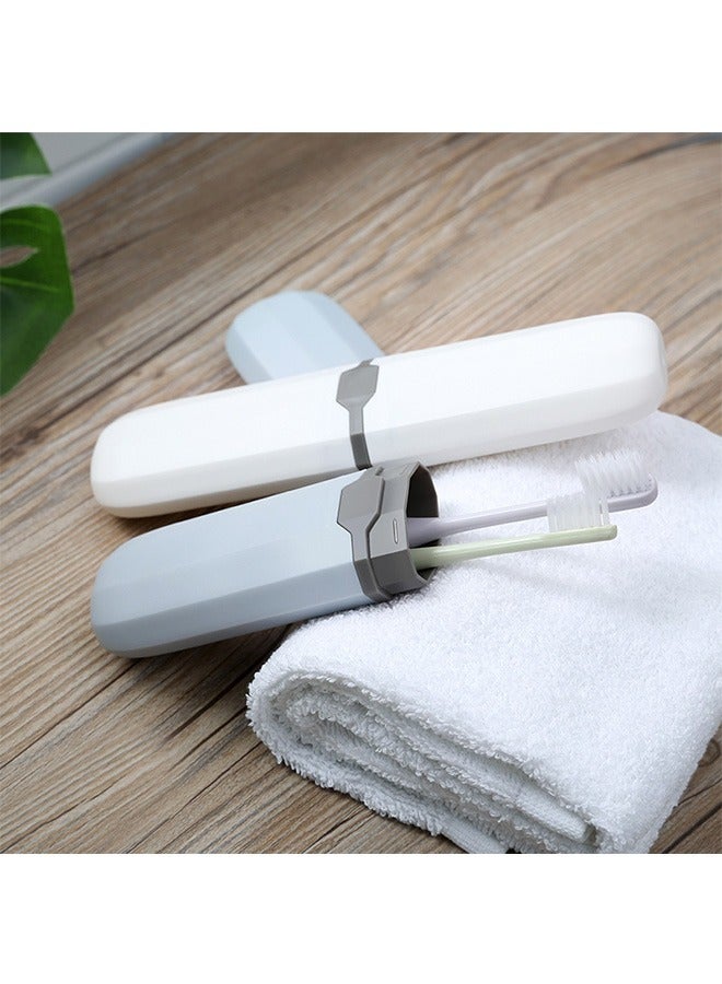 2 Pcs Portable Travel Toothbrush Case, Strong Durable Food Grade PP Plastic Toothbrush Storage Holder, Bottom Vent Hole Dustproof Toothbrush Holder (White+Blue) - Image 3