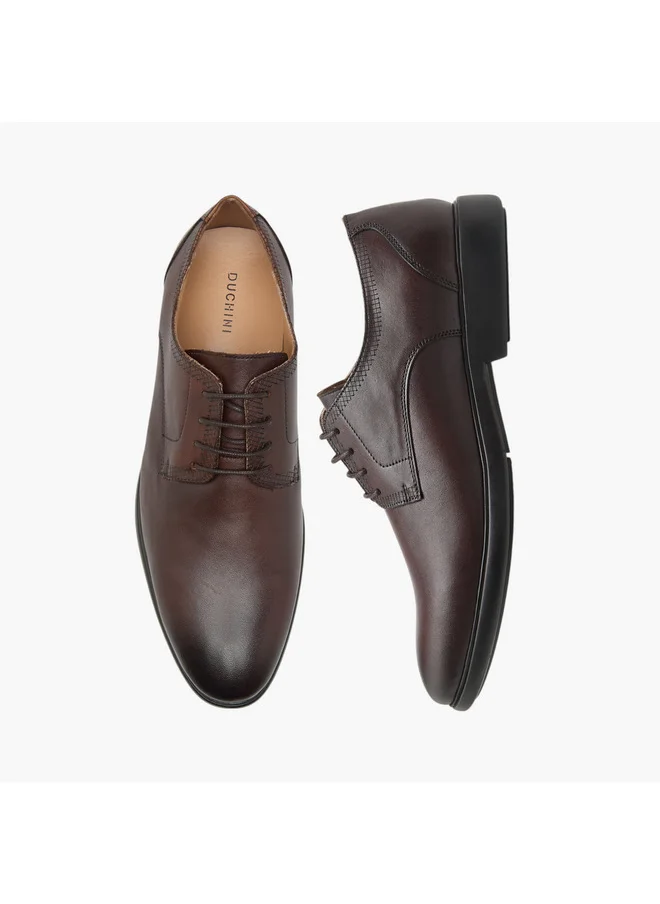 دوتشيني Men's Leather Solid Derby Shoes with Lace-Up Closure