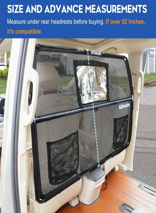 GEVINFA 52" Dog Car Barrier for SUV, Wide Escape-Proof & Chew-Proof Dog Car Divider with Removable Visual Window & 2 Storage Pockets, Pet Net Gate for Behind Front Seats, Fits Sedans Cars Trucks - Image 5