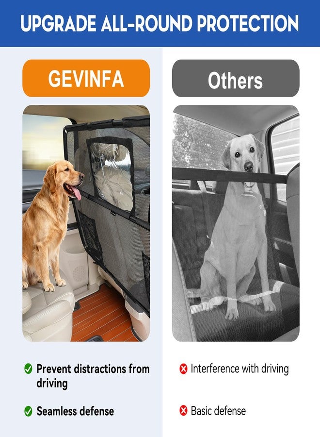 GEVINFA 52" Dog Car Barrier for SUV, Wide Escape-Proof & Chew-Proof Dog Car Divider with Removable Visual Window & 2 Storage Pockets, Pet Net Gate for Behind Front Seats, Fits Sedans Cars Trucks - Image 2