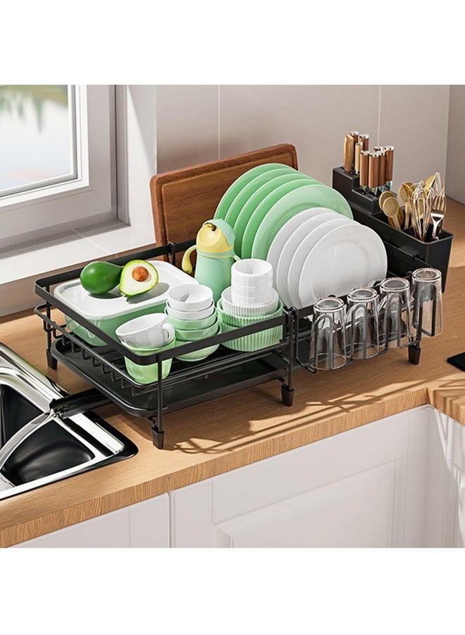 HASTHIP® Dish Drying Rack Kitchen Drain Rack Retractable Kitchen Space Saver Cutlery for Counter Stainless Steel for K-nife Spoon Fork Container Draining Basket with Drip Tray - Image 1