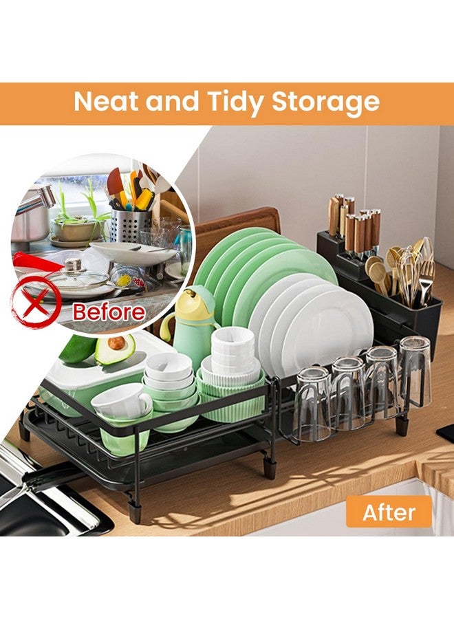 HASTHIP® Dish Drying Rack Kitchen Drain Rack Retractable Kitchen Space Saver Cutlery for Counter Stainless Steel for K-nife Spoon Fork Container Draining Basket with Drip Tray - Image 4
