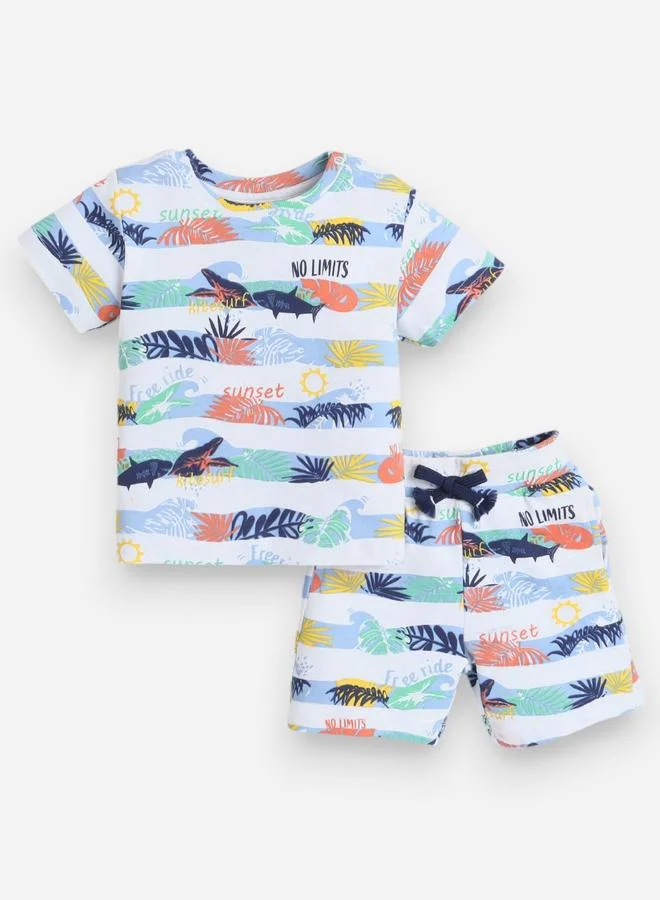 فكتور اند جين Victor And Jane Boys Shark Graphic T-Shirt And Shorts Set