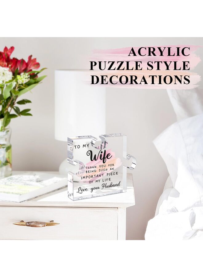 لوحة على شكل قطعة أحجية أكريليك، هدية مثالية للزوجة في عيد ميلادها، أو ذكرى زواجها، أو عيد الحب، أو عيد الأم، أو لتزيين مكتب المنزل - 3.12 × 3.9 بوصة - Image 4