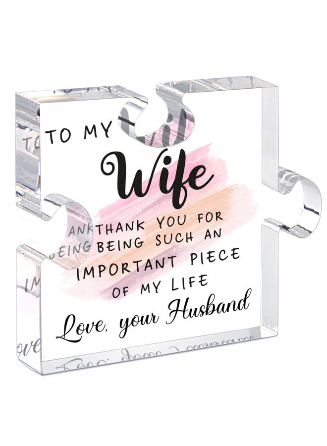 لوحة على شكل قطعة أحجية أكريليك، هدية مثالية للزوجة في عيد ميلادها، أو ذكرى زواجها، أو عيد الحب، أو عيد الأم، أو لتزيين مكتب المنزل - 3.12 × 3.9 بوصة - Image 1