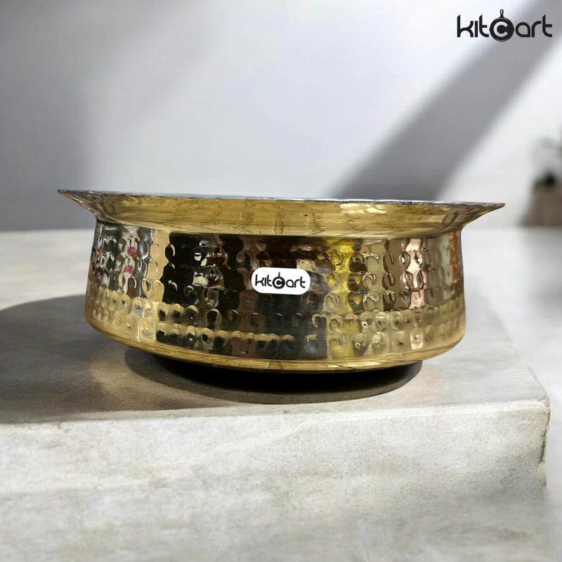 Kitcart Brass Lagan Handi 100% Pure Brass Hammered Design- Traditional Handcrafted Cookware for Biryani & Slow Cooking Strong & Durable (4 Liter) - Image 4