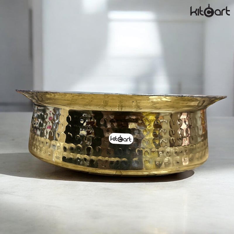Kitcart Brass Lagan Handi 100% Pure Brass Hammered Design- Traditional Handcrafted Cookware for Biryani & Slow Cooking Strong & Durable (4 Liter) - Image 2