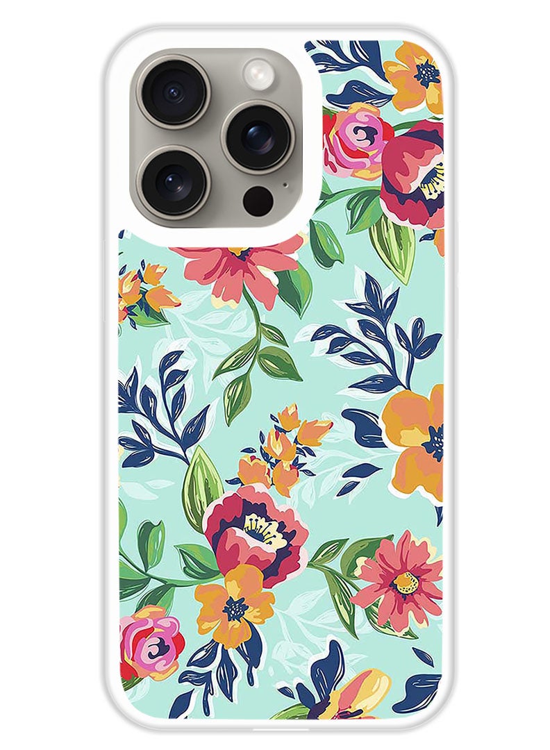 Theodor Protective Case Cover For APPLE IPHONE 15 Pro Max Paint Flowers (White Bumper) - Image 1
