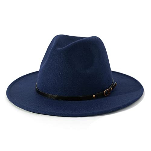 Lisianthus Women Belt Buckle Fedora Hat Navy-Blue - Image 1