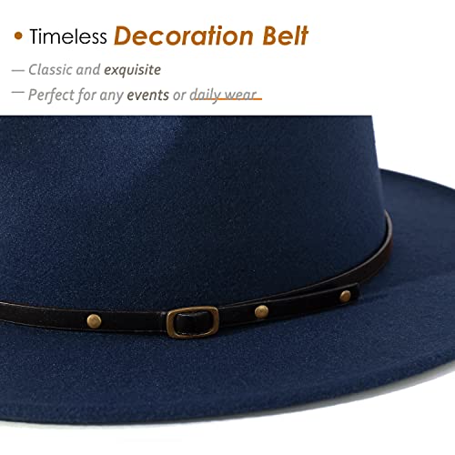 Lisianthus Women Belt Buckle Fedora Hat Navy-Blue - Image 3