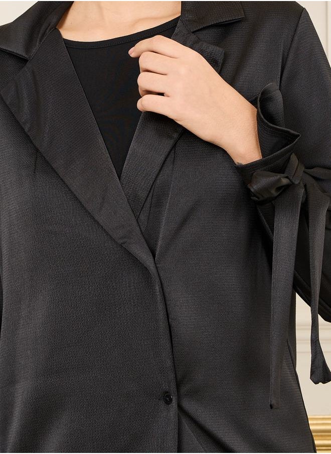 Styli - Tie Cuff Sleeves Notch Lapel Top and Wide Leg Trouser Set - Image 1