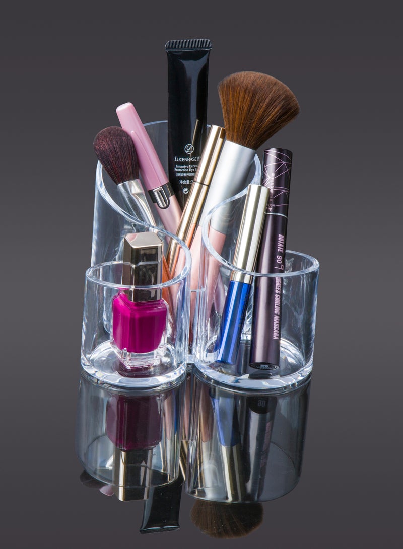 Cosmetic organizer Acrylic Cosmetic Makeup Organizer, 3-Slot Transparent Desktop Makeup Brush Holder, Arc Design Tool Storage Box - Image 1