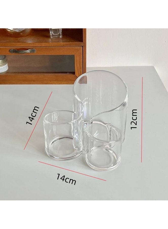 Cosmetic organizer Acrylic Cosmetic Makeup Organizer, 3-Slot Transparent Desktop Makeup Brush Holder, Arc Design Tool Storage Box - Image 2